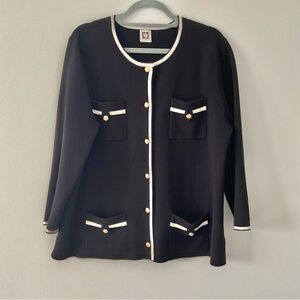 Anne Klein Size XL Elegant Black Cardigan with Gold Accents Button Down